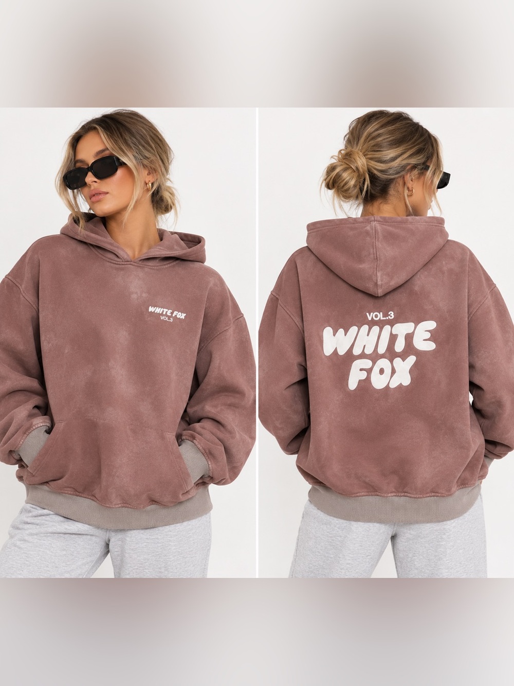 White Fox Boutique Vol. 3 Oversized Hoodie Brown Mauve Acid Wash Pullover